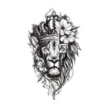 Tatouage ephemere - Lion couronne,croix et fleurs - Skindesigned